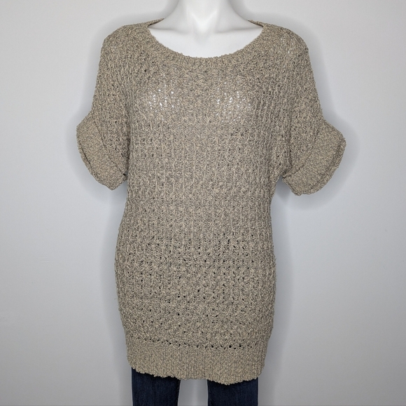 Lafayette 148 Tan Loose Knit Short Sleeve Long Sweater M - Picture 1 of 8
